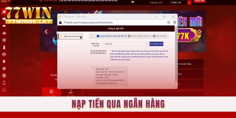 Nạp tiền qua ngân hàng