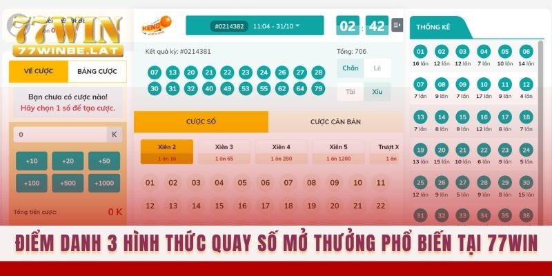 Điểm danh 3 hình thức quay số mở thưởng phổ biến tại 77win